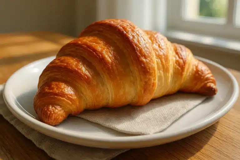 Golden Swiss gipfeli pastry on white plate – gipfeli recipe
