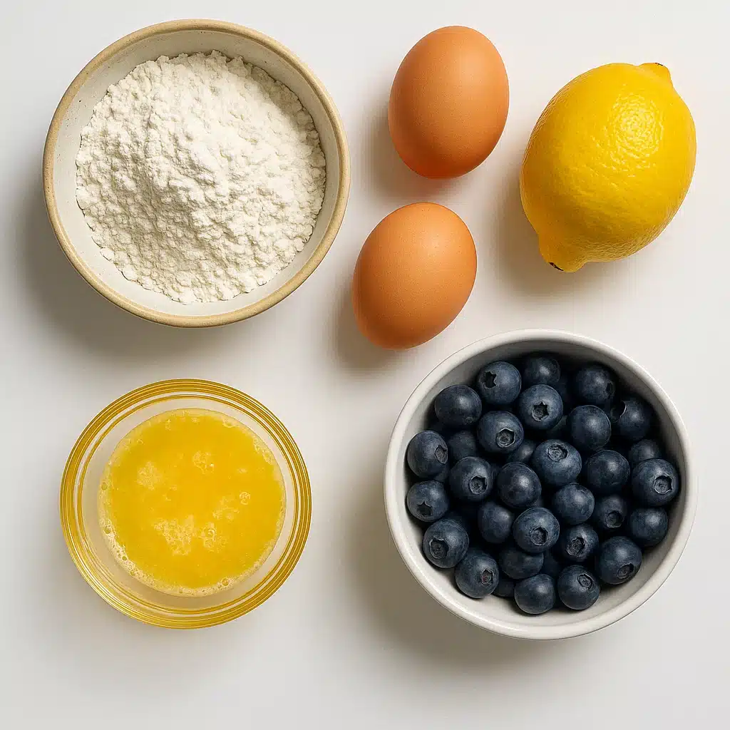 Ingredients for homemade lemon blueberry bread