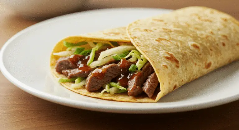 moo shu beef close-up on plate