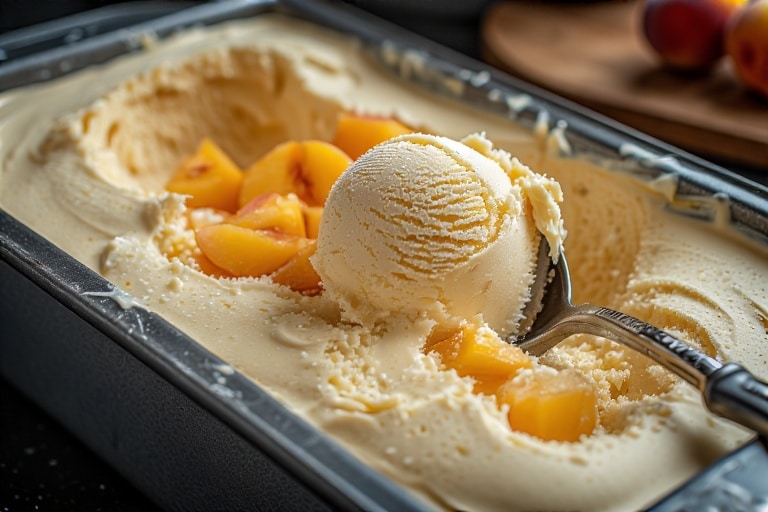 No-Churn Peach Ice Cream with Chunks