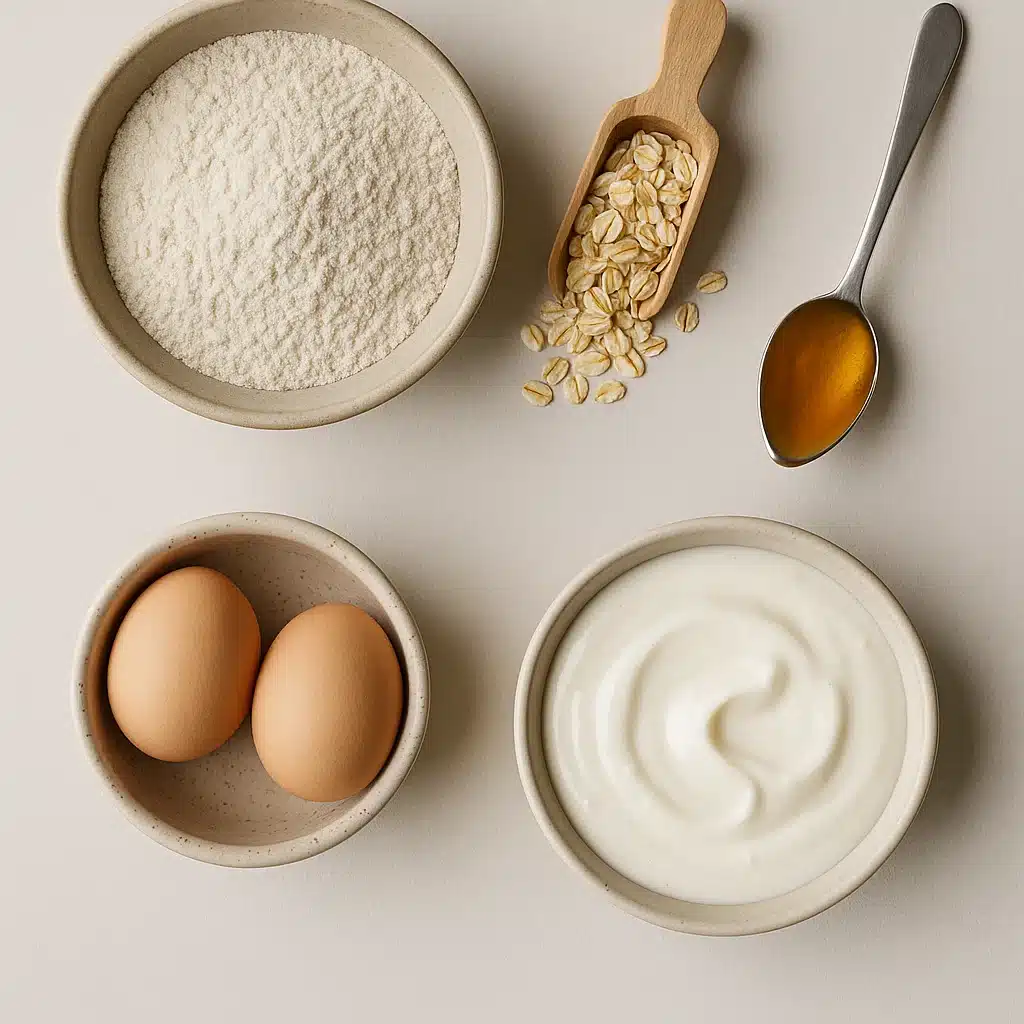 Oat flour bread ingredients on a table