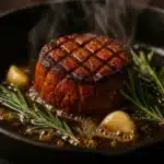 Pan Seared Steak Filet Mignon in Cast Iron Skillet