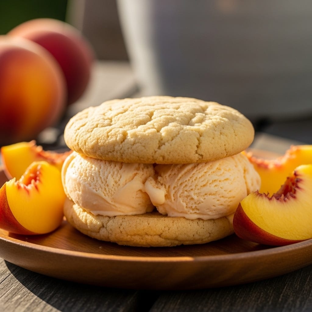 Peach Ice Cream Cookie Sandwich Dessert