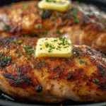 Juicy sous vide chicken breast with golden crust and herbs