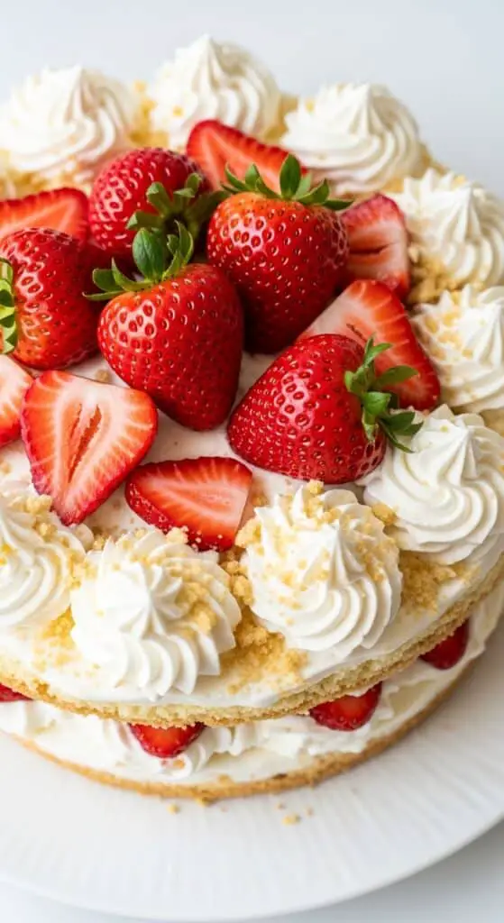 strawberry shortcake ice cream cake with whipped cream