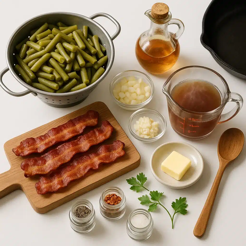 Texas Roadhouse Green Beans ingredients on a countertop