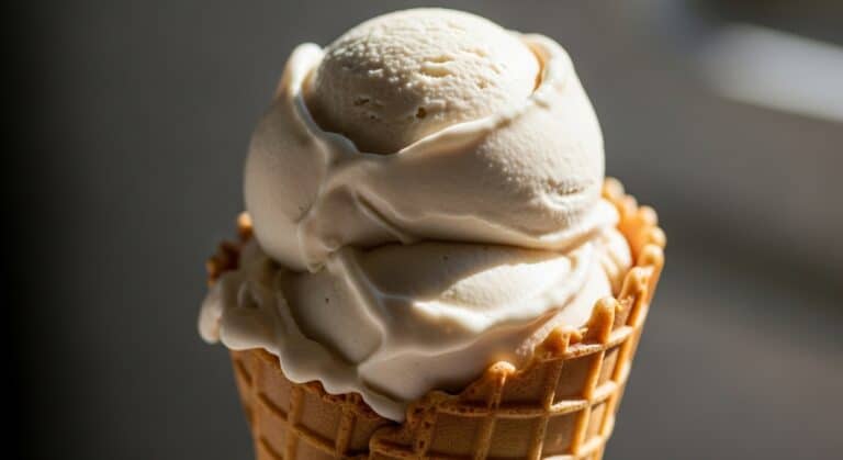 Vegan ice cream cone with cashew and coconut milk