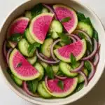 watermelon radish salad with cucumber and Thai basil