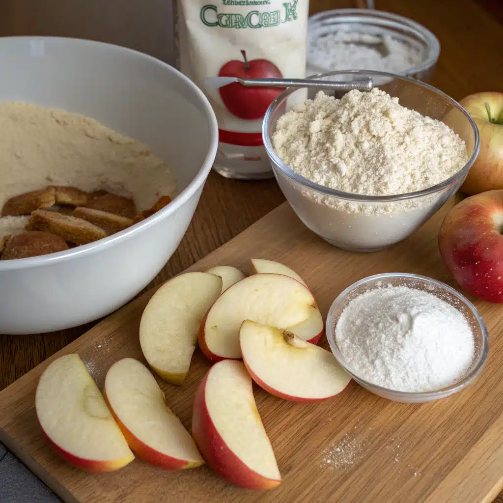 Apple cookies being prepared with chopped apples and dough