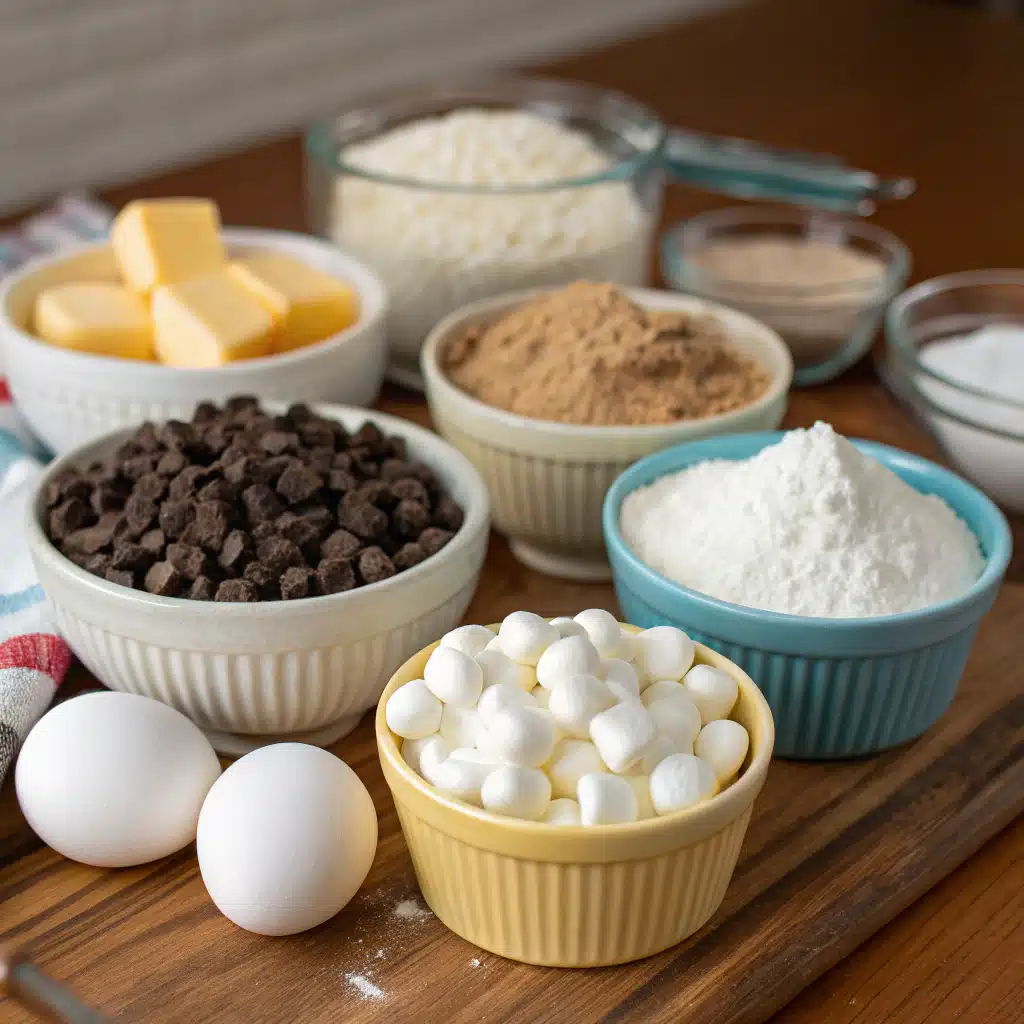Ingredients for brownies with marshmallows