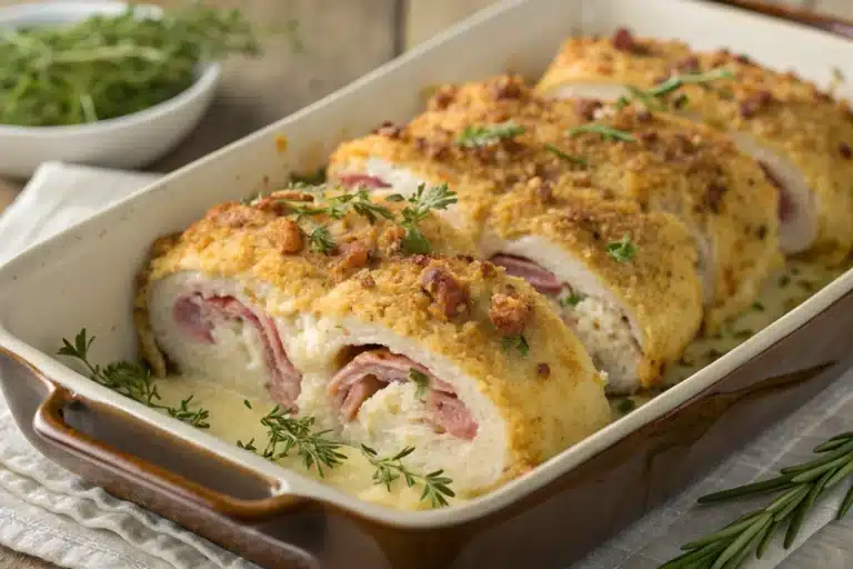 chicken cordon bleu casserole featured image