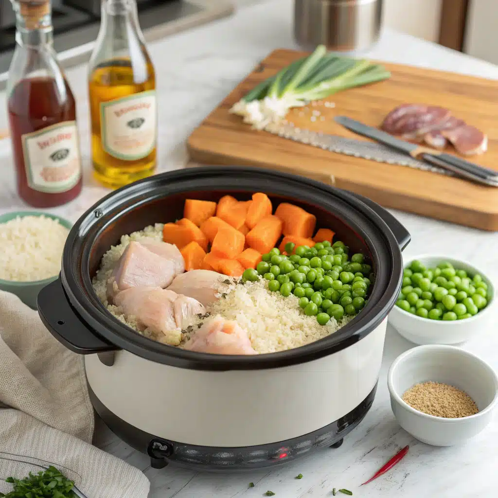 Crockpot chicken and rice first step
