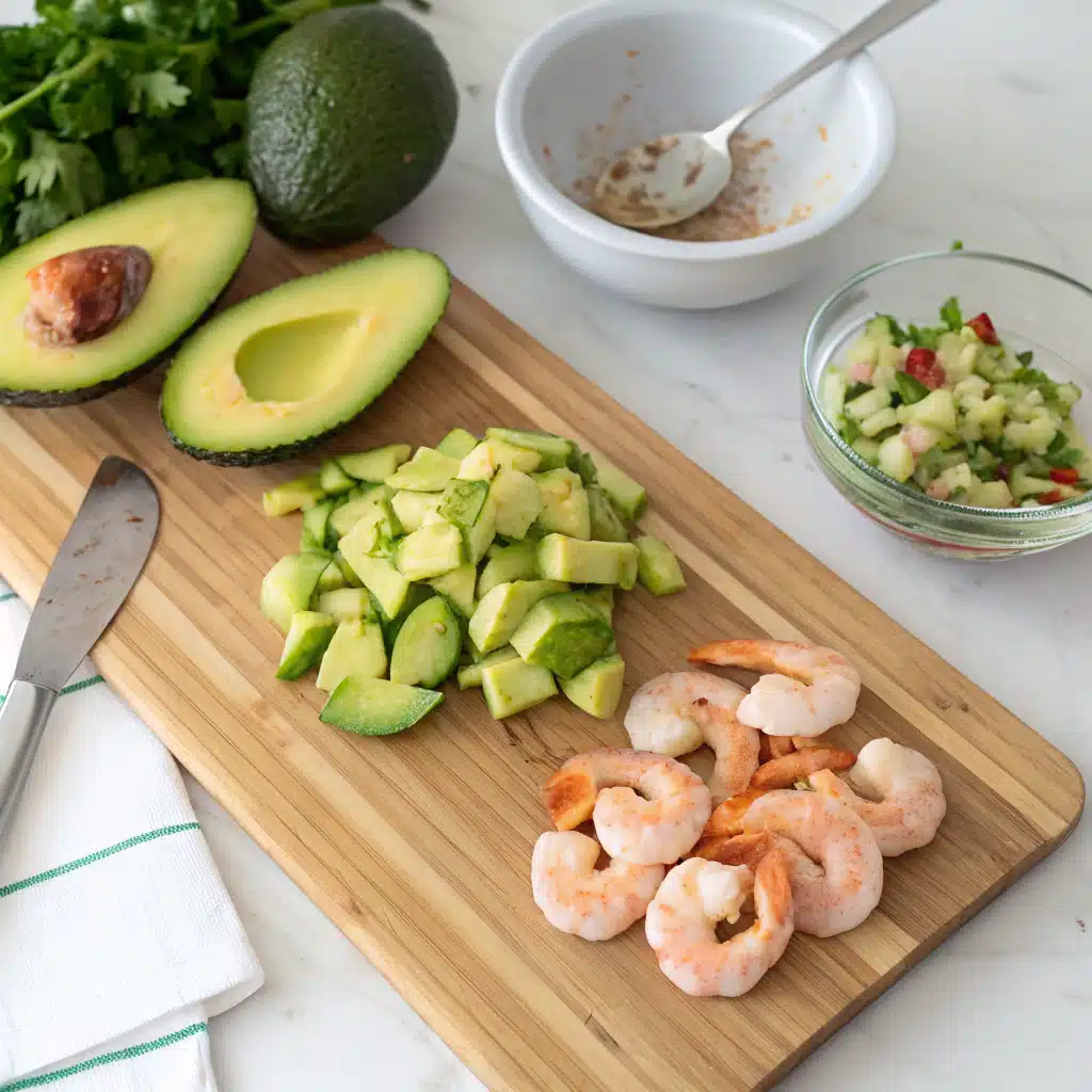 Avocado shrimp salad first step
