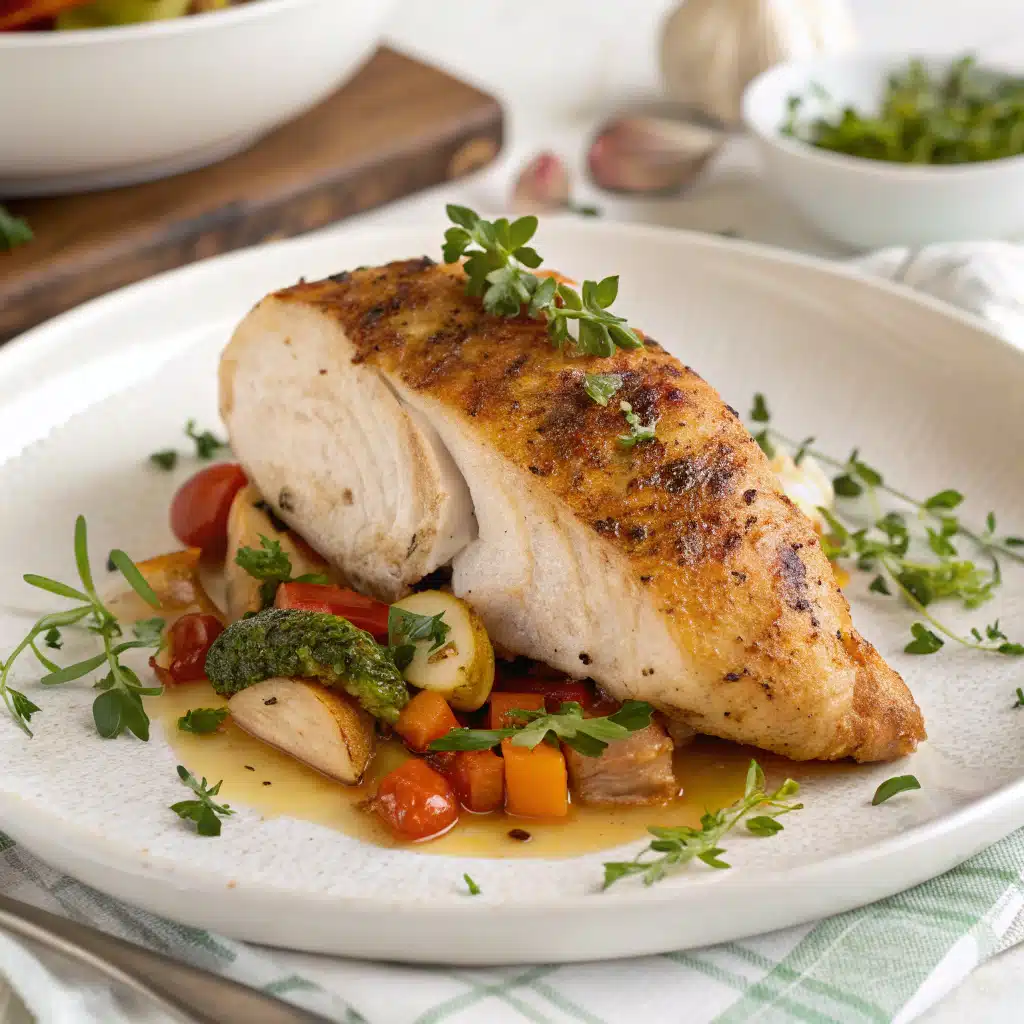 Baked bone-in chicken breast serving suggestion