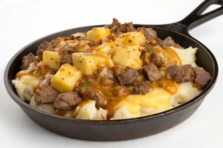 cheesy meat and potatoes skillet featured image