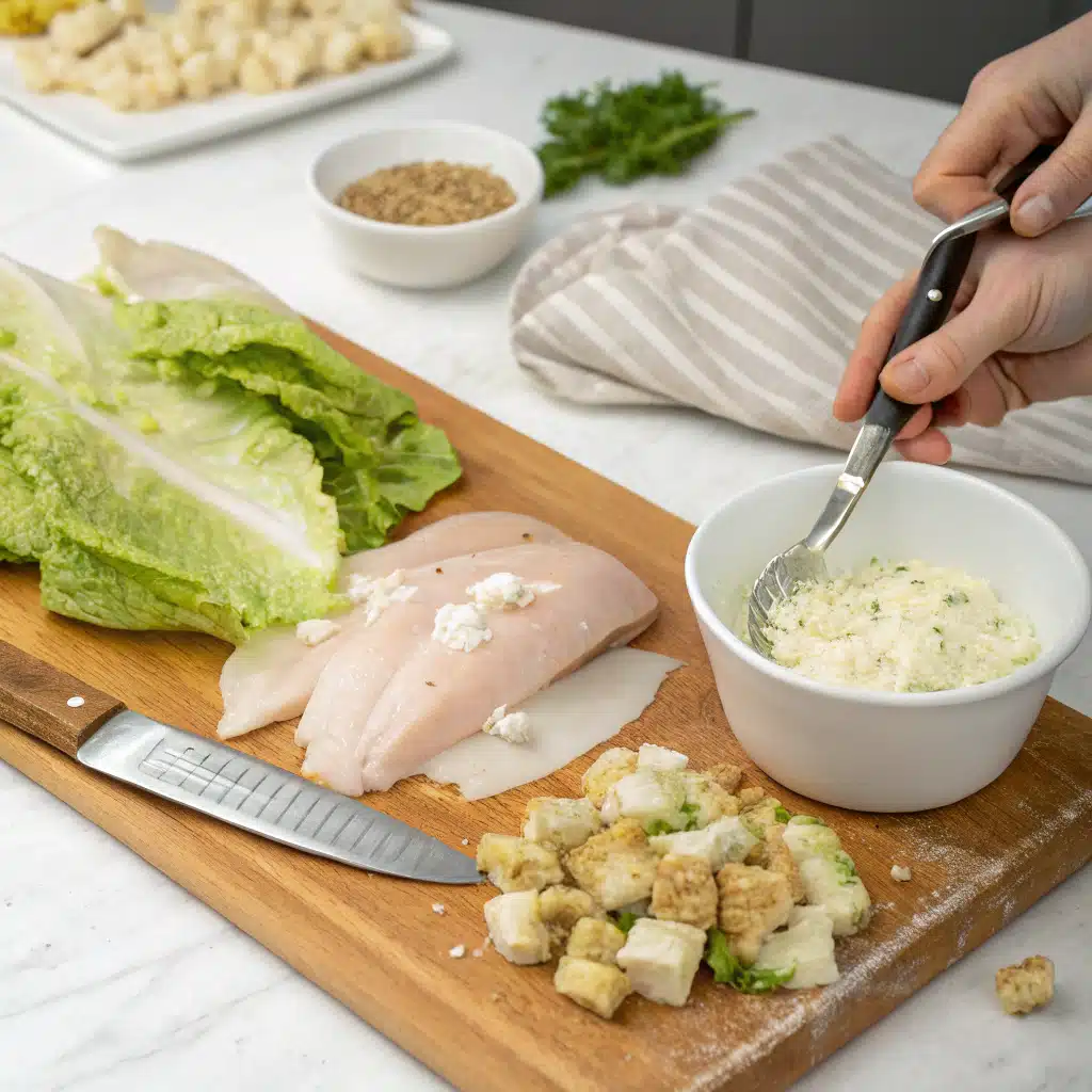 Chicken Caesar Salad Wrap First Step