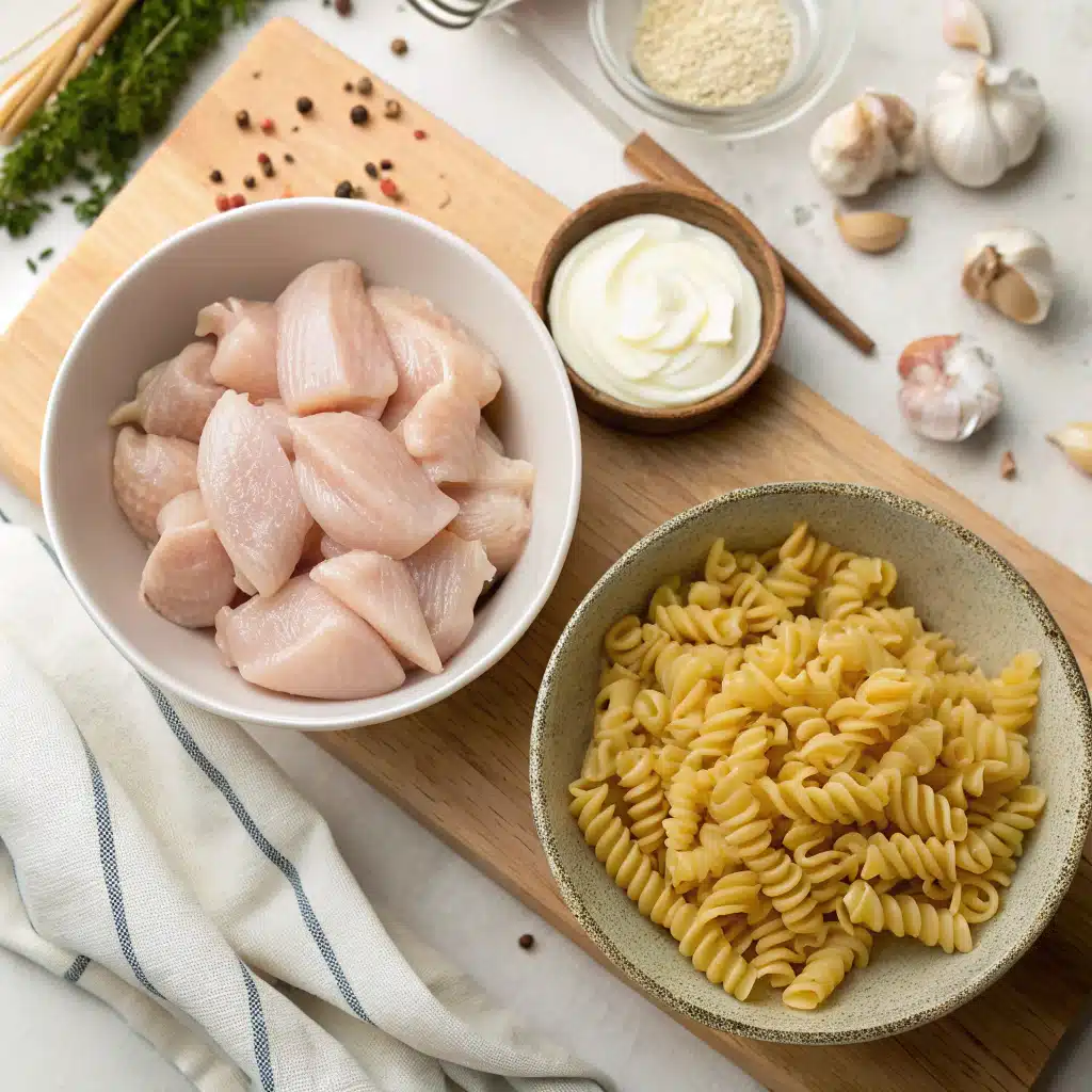 Creamy chicken pasta first step