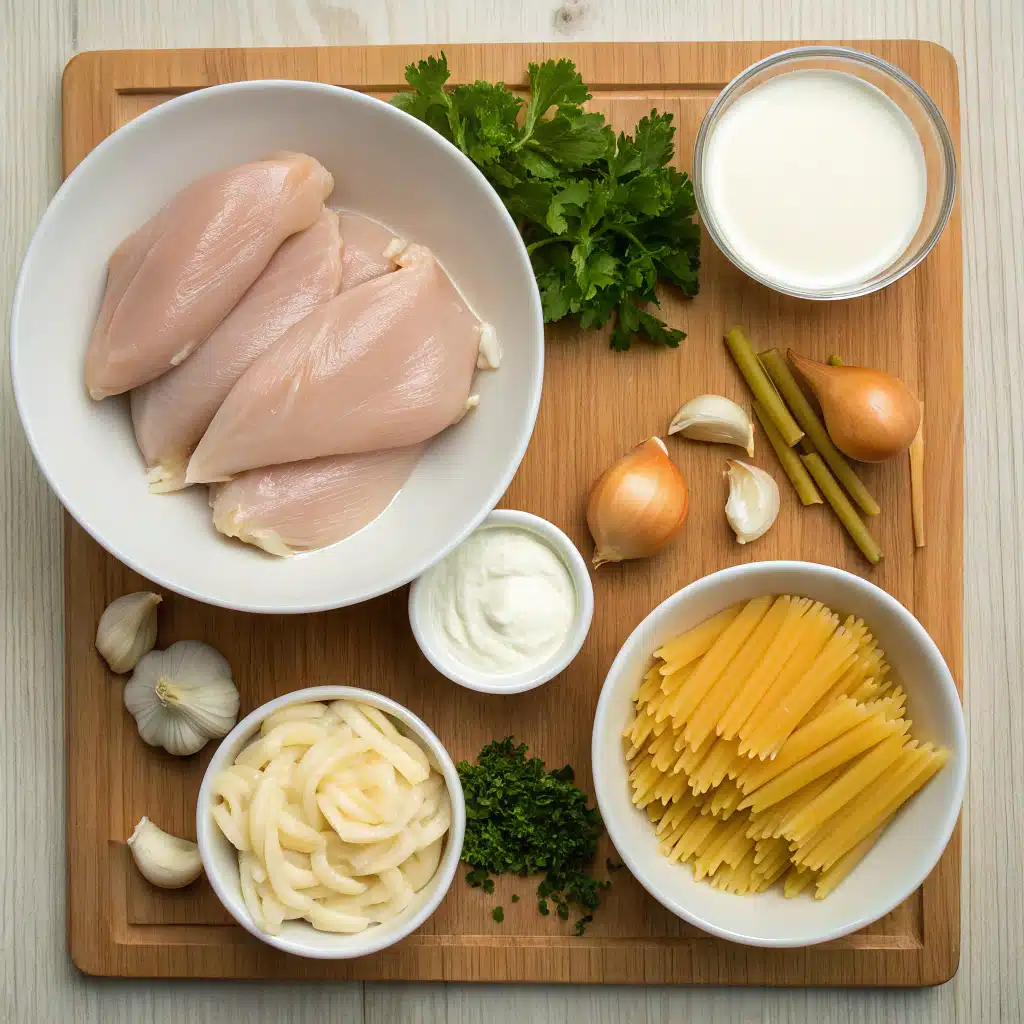 Creamy chicken pasta ingredients