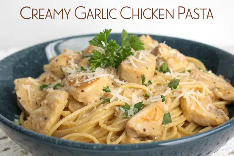 creamy garlic chicken pasta featured image
