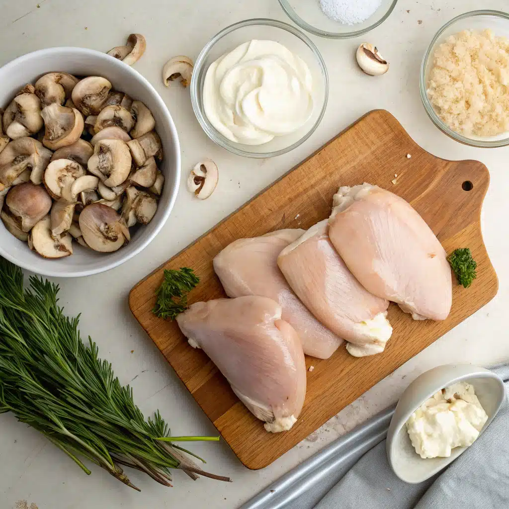 creamy skillet chicken with mushrooms First Step