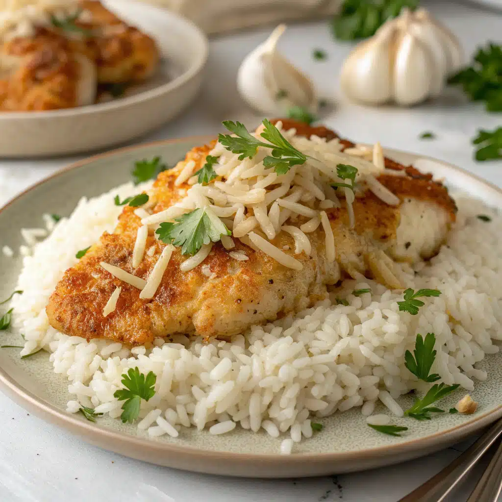 Garlic Parmesan Chicken and Rice Serving