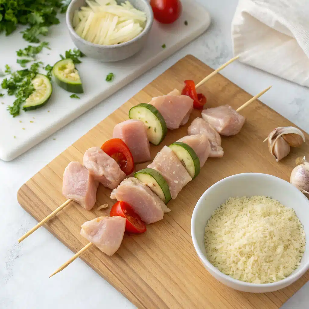 garlic parmesan chicken skewers First Step