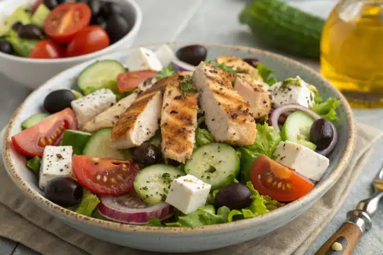 greek salad with chicken featured image