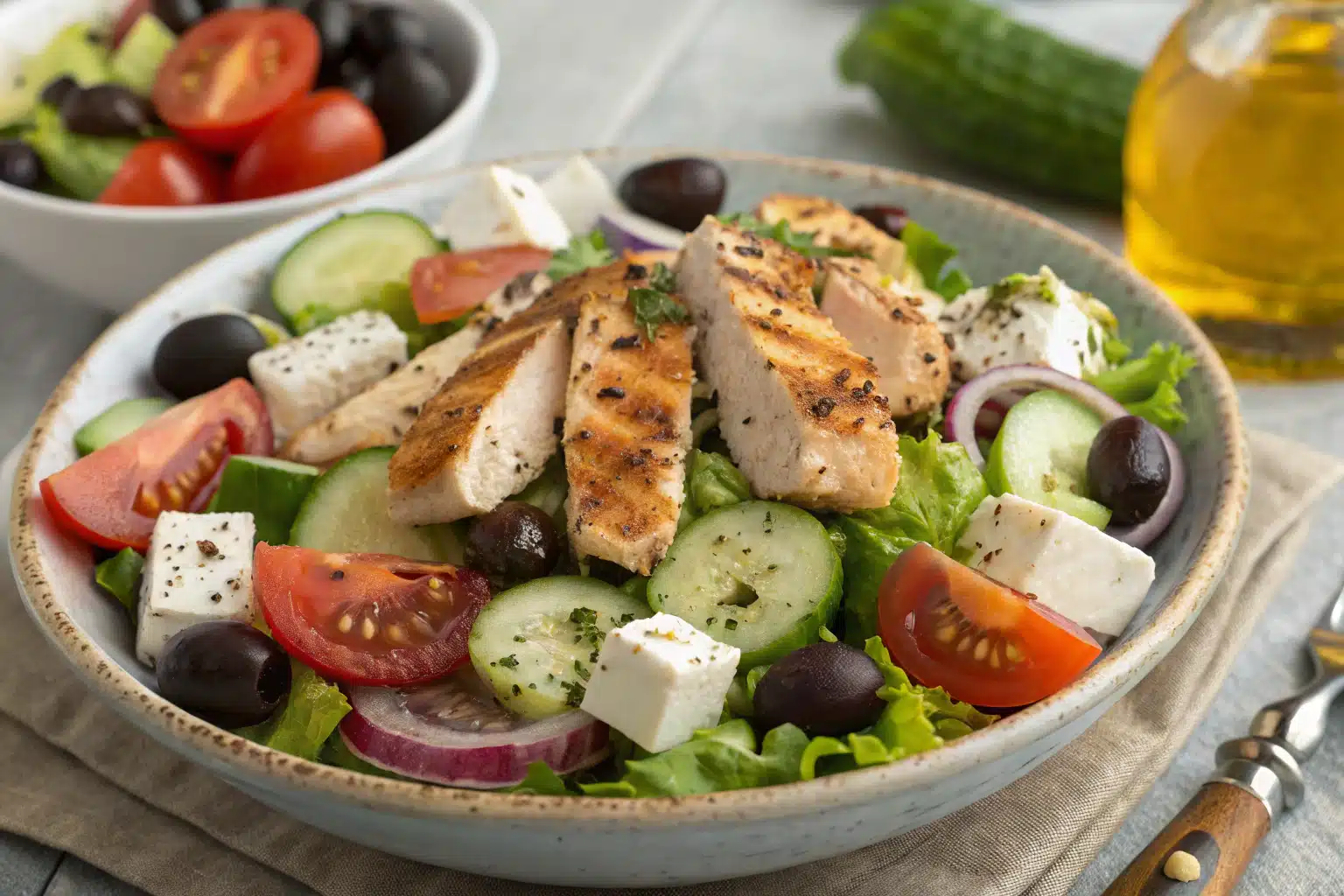 greek salad with chicken featured image