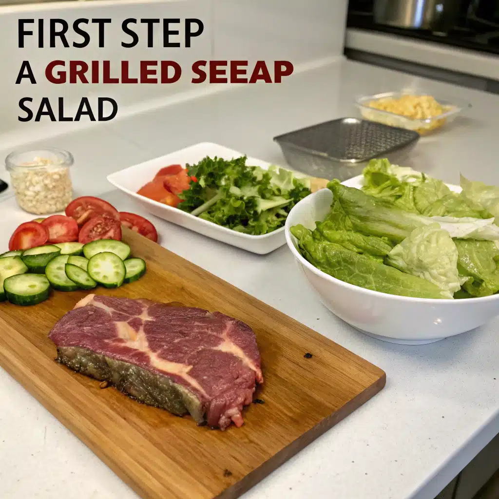Grilled steak salad first step