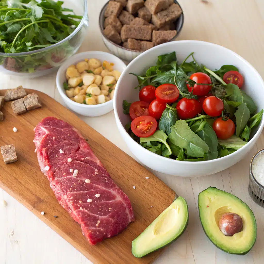 Grilled steak salad ingredients