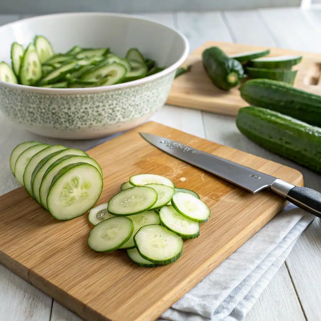 First step of making Korean cucumber salad