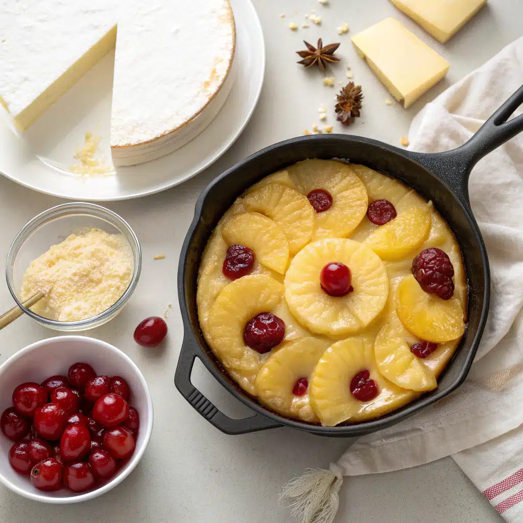 First step of making pineapple upside-down cheesecake