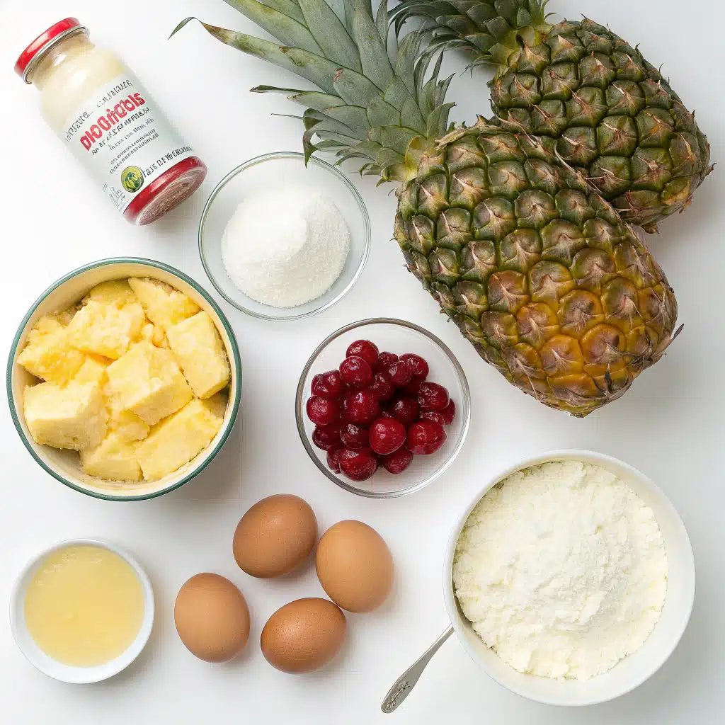 Ingredients laid out for pineapple upside-down cheesecake