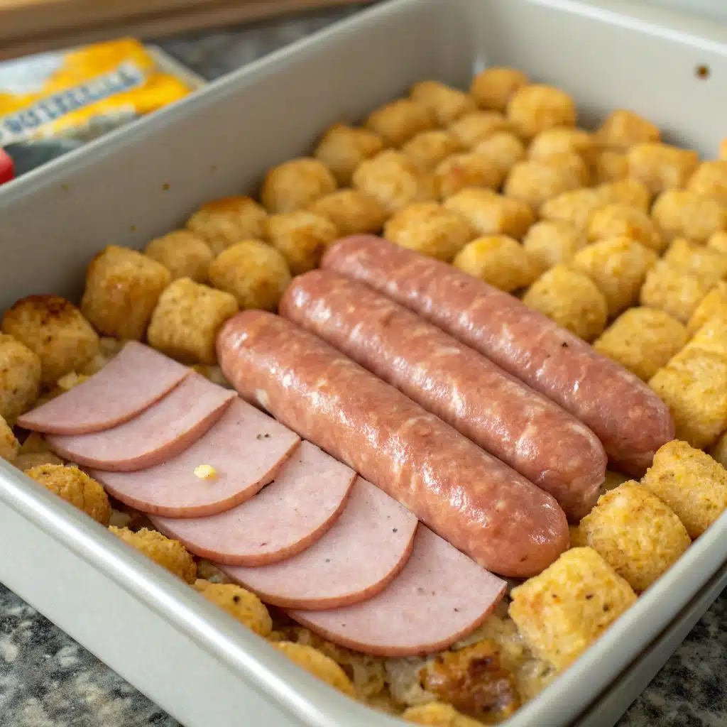 Sausage tater tot breakfast casserole First Step