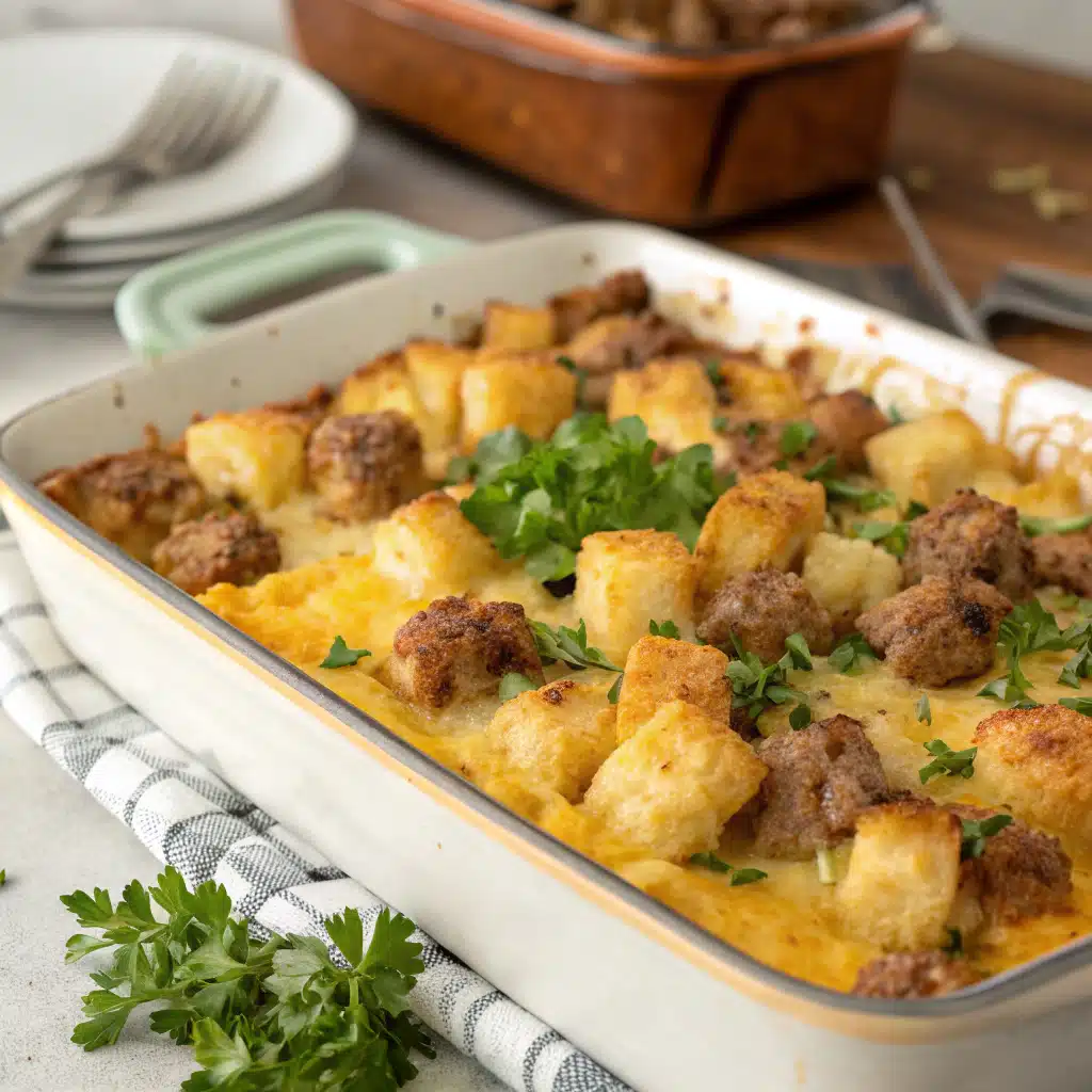 Sausage tater tot breakfast casserole Serving