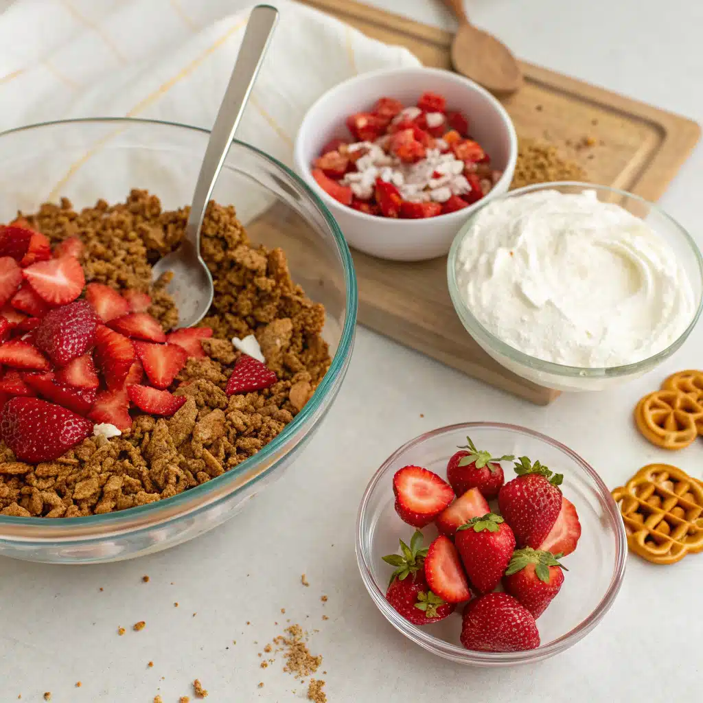 Strawberry pretzel salad first step