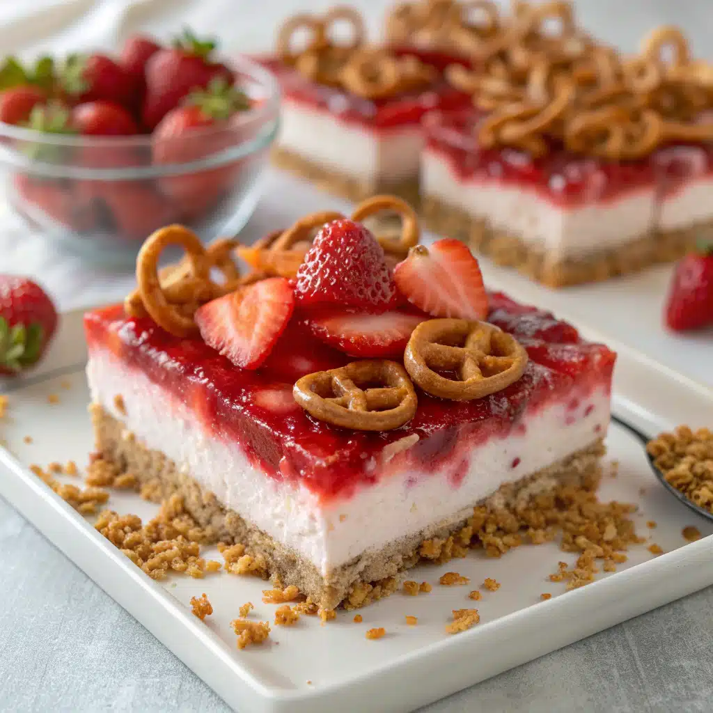 Strawberry pretzel salad serving