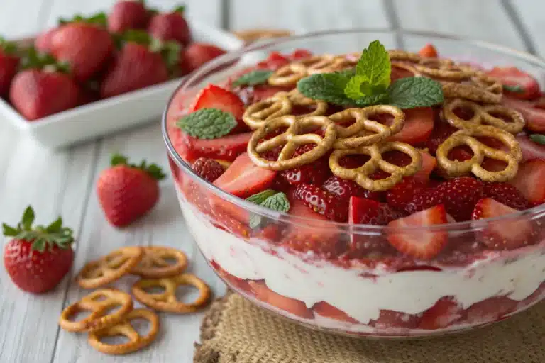 strawberry pretzel salad featured image