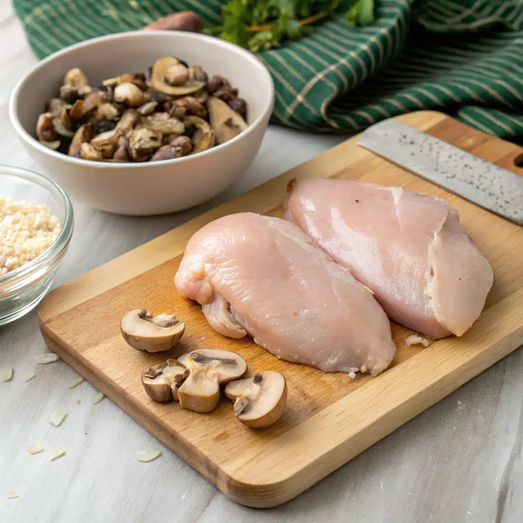 Stuffed chicken breast with mushrooms First Step