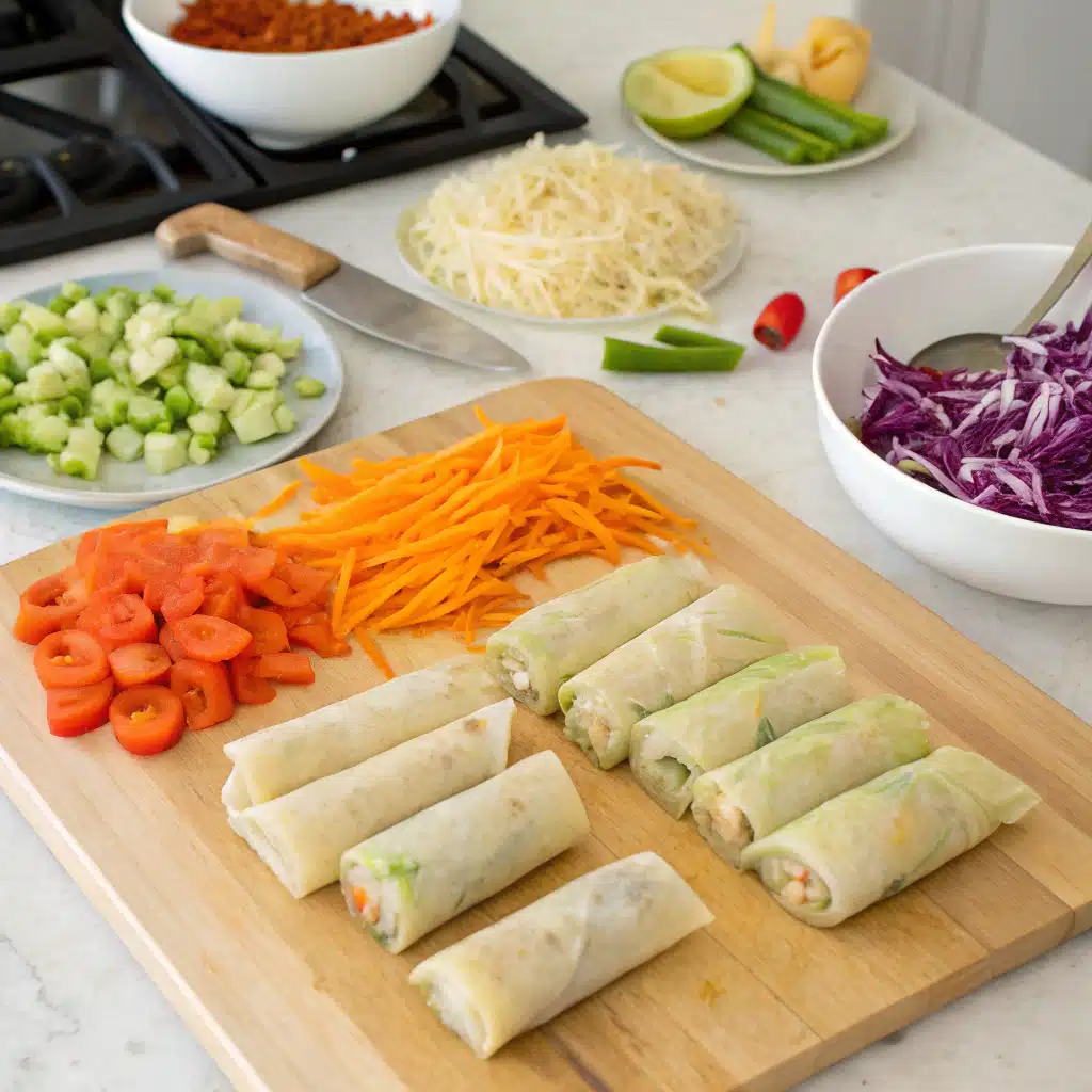 Vegetable egg rolls first step