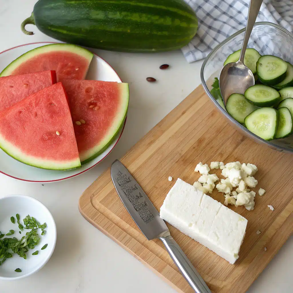 watermelon cucumber feta salad First Step
