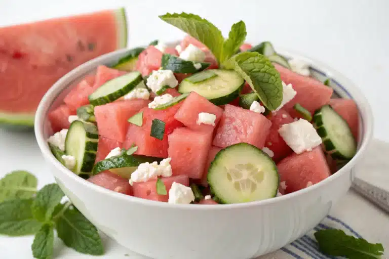 watermelon cucumber feta salad featured image