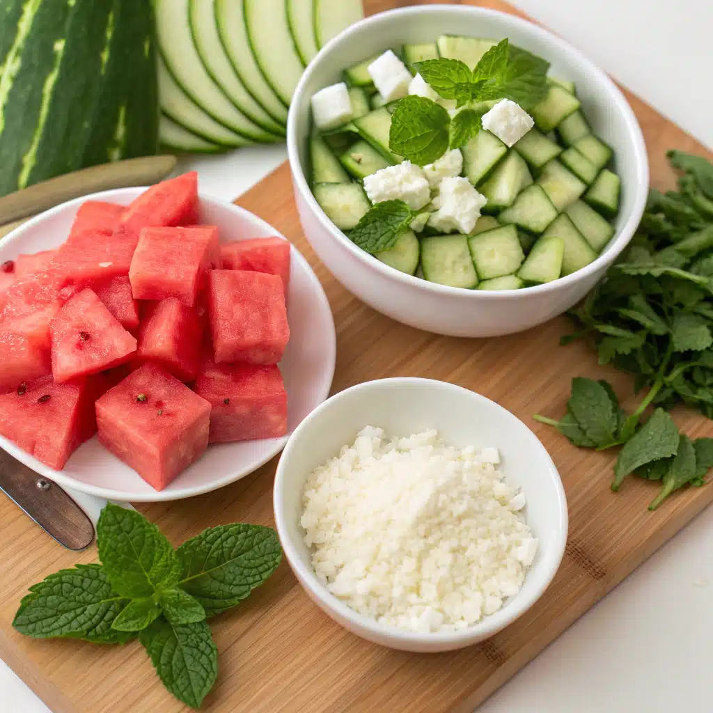 watermelon cucumber feta salad ingredients