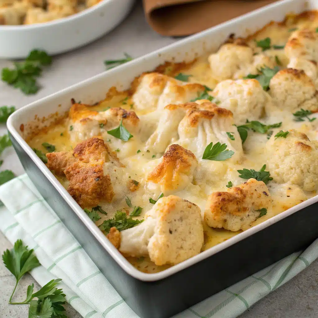 Cheesy Cauliflower Chicken Casserole Serving
