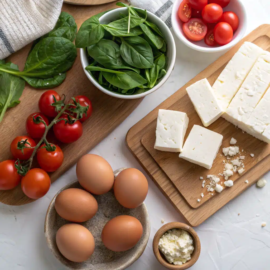 baked feta eggs spinach tomatoes First Step