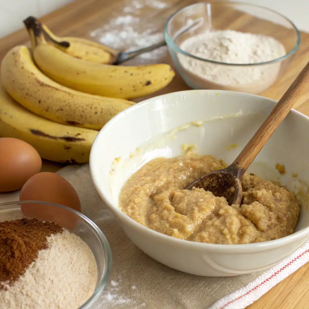 First step in making brown sugar banana pancakes