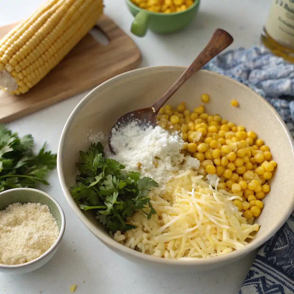 Cheesy Corn Fritters First Step