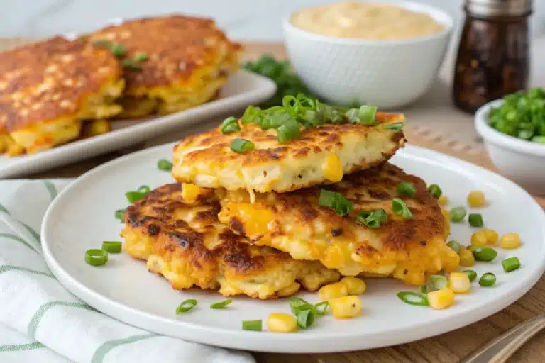 cheesy corn fritters recipe featured image