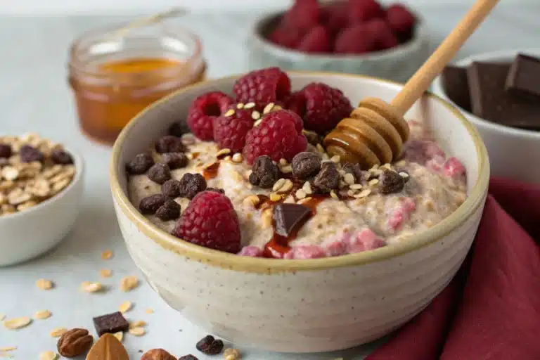 chocolate raspberry overnight oats featured image