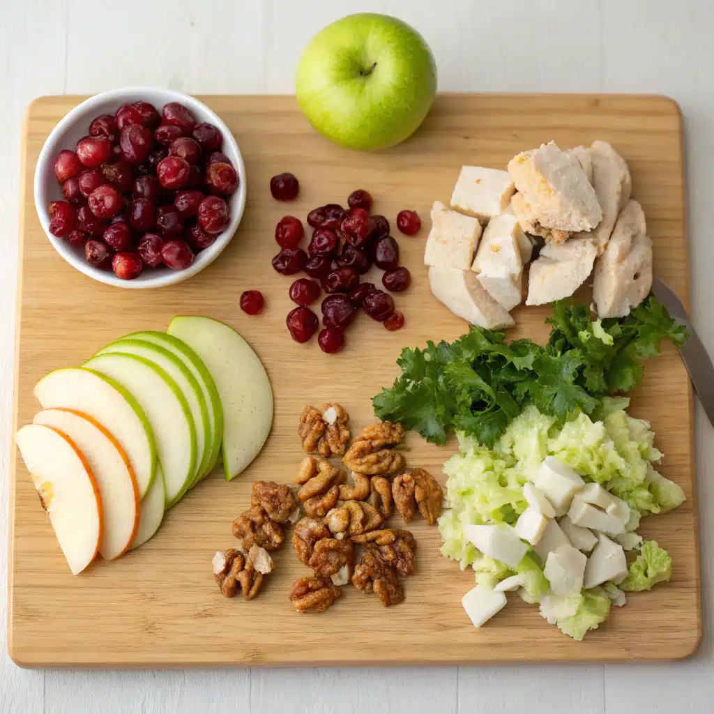 cranberry chicken salad on apple slices ingredients